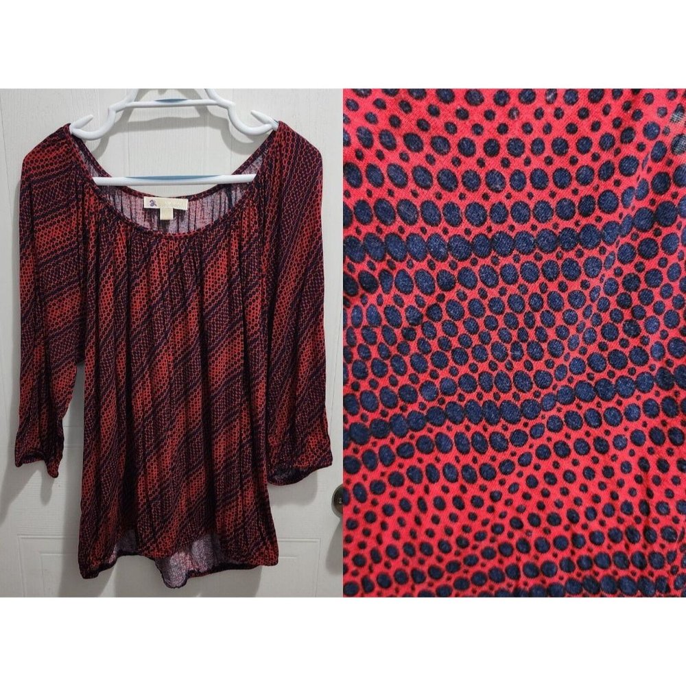 Michael Kors Womens 3/4 Sleeve Scoop Neck Top Elastic Waist Polka Dot Plus Sz 2X